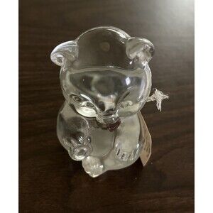 Vintage Fenton Teddy Bear Figurine W Red Heart Clear Glass Crystal Collectible